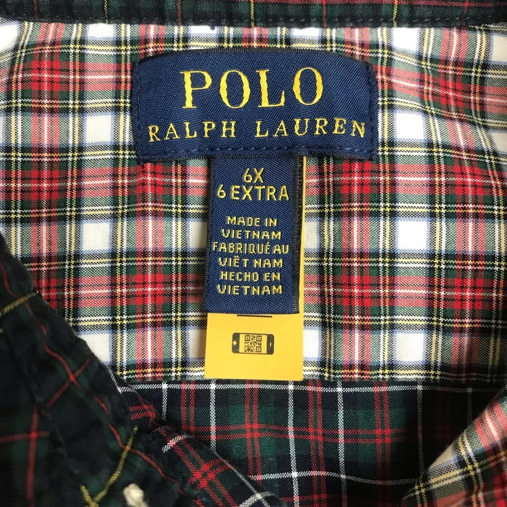 Polo Ralph Lauren Plaid Cotton Long Sleeve Girls Shirt Dress 6X